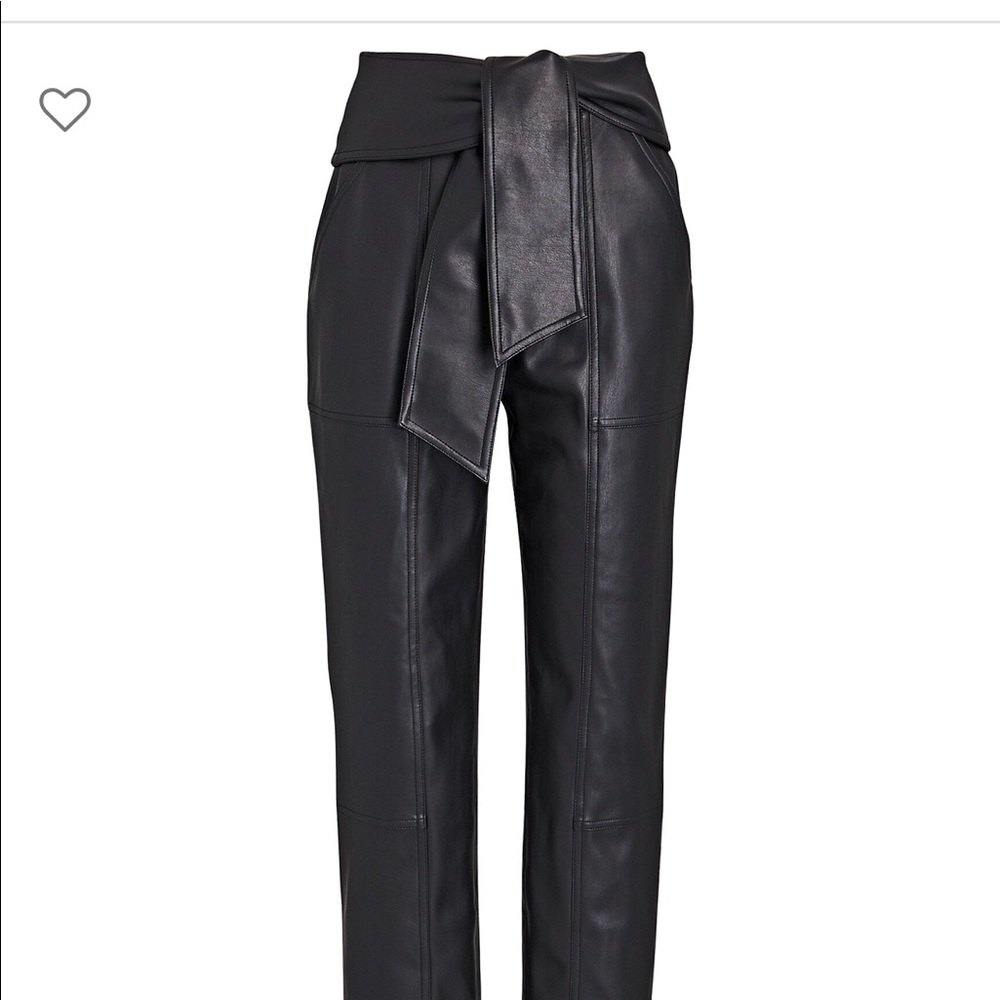 Jonathan Simkhai Black Faux Leather High-Waist Tie Belt Pants